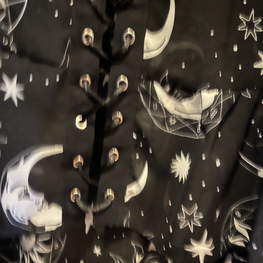 Killstar Moon & Stars Celestial Print Cold-Shoulder Sheer Asymmetrical Dress XL - Picture 11 of 16